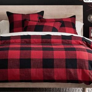 Pottery barn king/cal king buffalo check plaid red/black duvet cover checkered